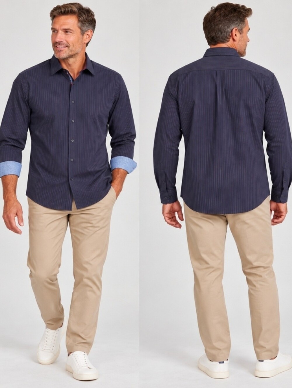 Egara Burgundy & Navy Stripe Sport Shirt Size M